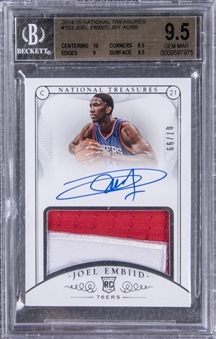 2014-15 National Treasures #103 Joel Embiid Signed Patch Rookie Card (#07/99) - BGS GEM MINT 9.5/BGS 10